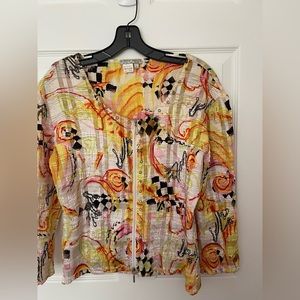 Alberto Mikali Multicolor Crinkle Front Zipper Blouse